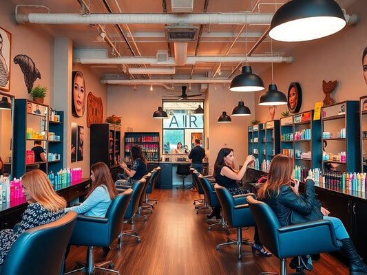 Interior of a chic hair salon with stylish decor.