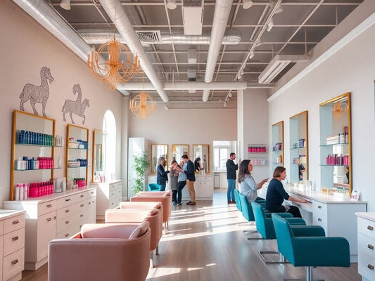 Elegant salon interior with clients receiving beauty treatments.