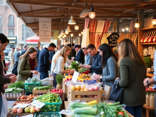 Local vendors and community members in a Montreal market.