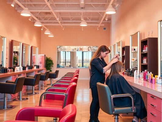 Client receiving a haircut in a modern salon.