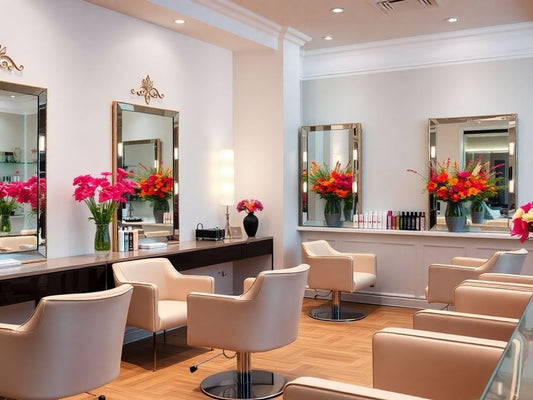 Elegant salon interior with plush seating and stylish decor.