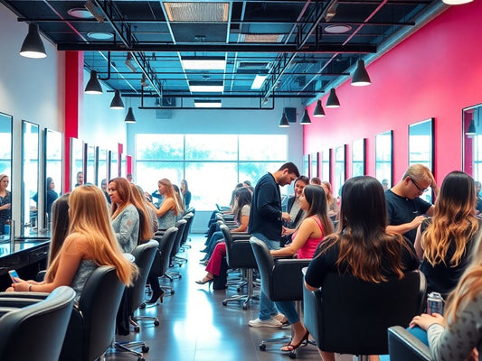 Happy clients in a salon receiving hair transformations.