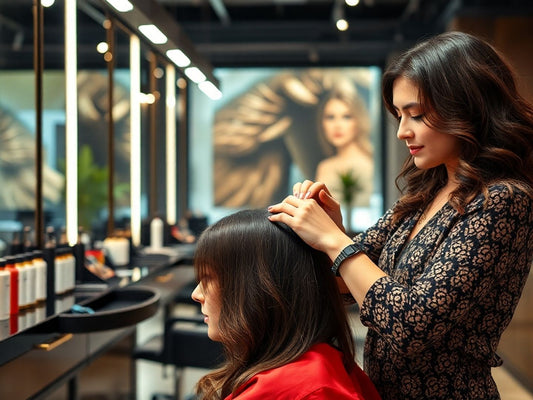 Claudia Iacono styling hair in a luxurious salon.