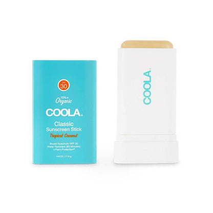 Classic Organic Sunscreen Stick SPF 30 in Tropical Coconut with packaging, offering broad-spectrum UVA/UVB protection.