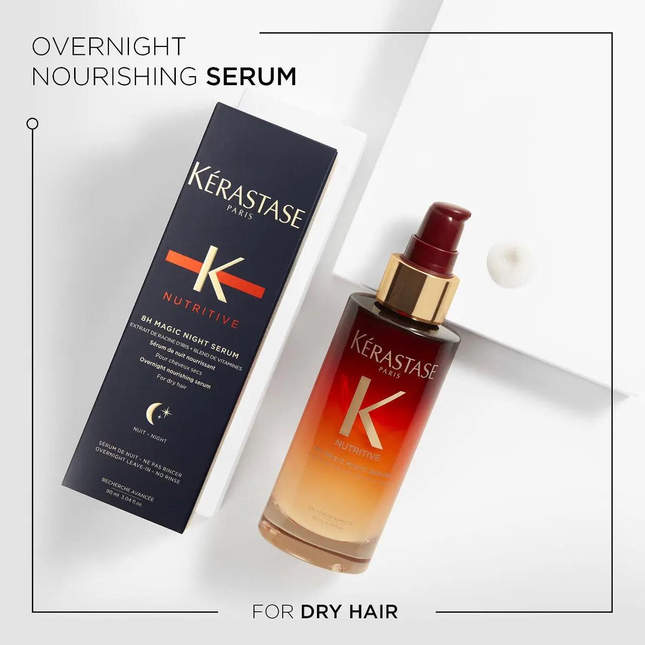Kérastase Nutritive 8H Magic Night Serum for dry hair - overnight nourishing hair care product with packaging.