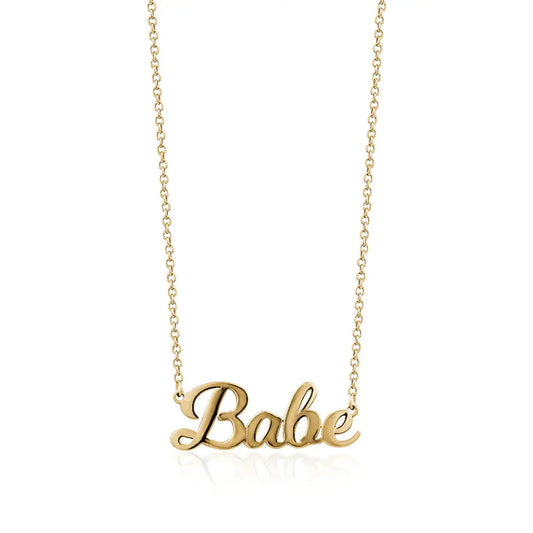 Gold-plated "Babe" necklace, 16-inch sterling silver chain, honoring Claudia with every purchase supporting the Miriam Foundation.