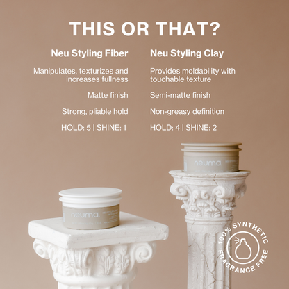 Neu Styling Fiber vs Neu Styling Clay comparison: texture, finish, hold, and shine for optimal hairstyling choices.