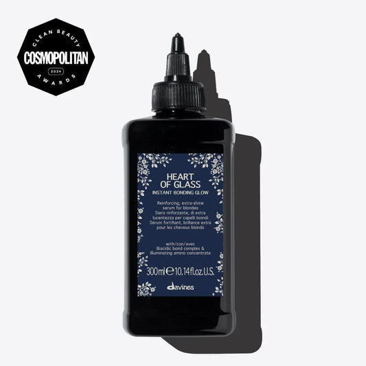 Davines Heart of Glass Instant Bonding Glow serum for extra shine and stronger blonde hair, 300ml bottle.