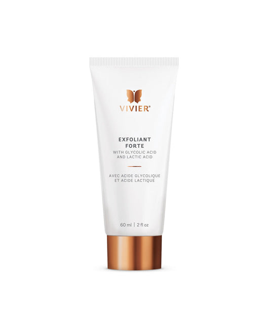 Vivier Exfoliant Forte exfoliating lotion with glycolic and lactic acid in a 60ml tube for smoother, brighter skin.
