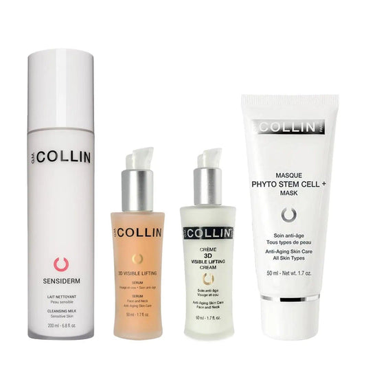 Firming Bundle for Normal/Combo Skin featuring Sensiderm Cleansing Milk, 3D Lifting Serum, Cream, and Phyto Stem Cell Mask.