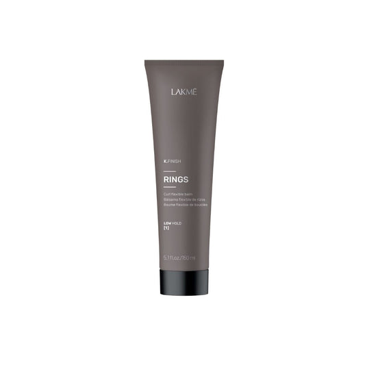 K.Finish Rings Curl Flexible Balm for curly hair, providing definition, shine, and frizz control in a sleek tube.