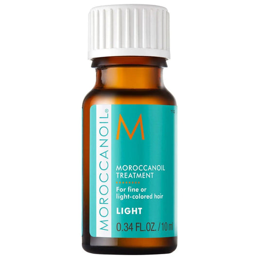 Moroccanoil Light Treatment bottle for fine or light-colored hair, 0.34 fl oz, trial size offer for online purchase.