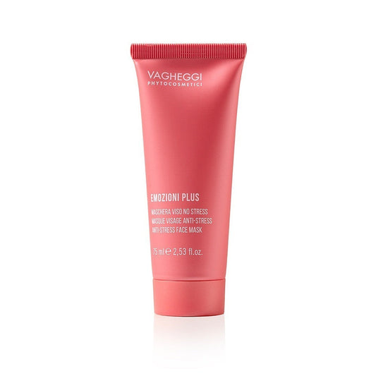 Emozioni Plus Anti-stress Face Mask tube, 75ml, soothing formula with shea butter for fresh, luminous skin.