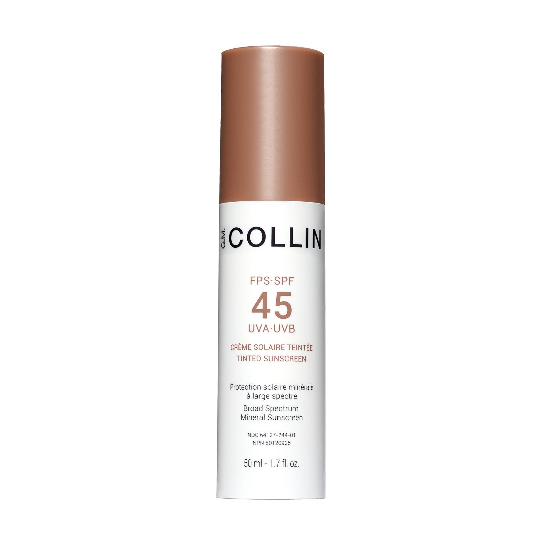 SPF 45 tinted sunscreen with broad-spectrum protection in a sleek bottle for healthy, radiant skin.