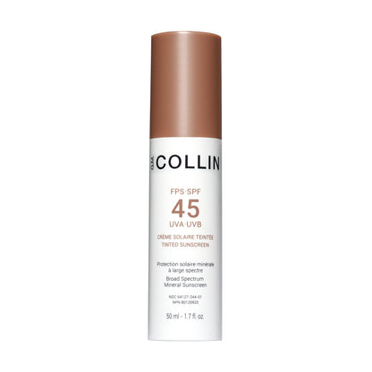 SPF 45 tinted sunscreen with broad-spectrum protection in a sleek bottle for healthy, radiant skin.