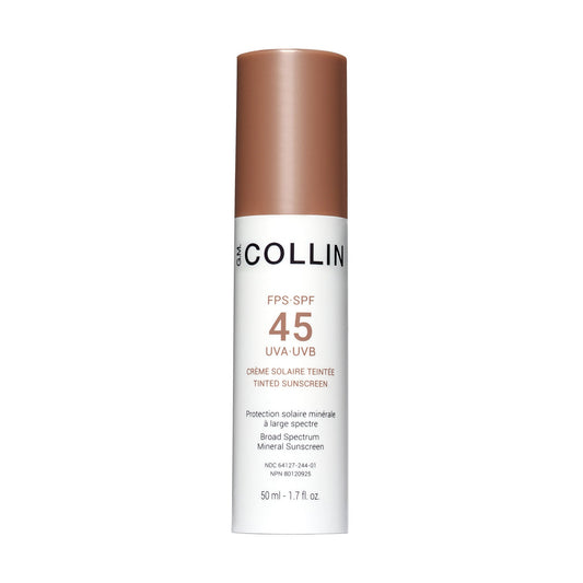 SPF 45 tinted sunscreen with broad-spectrum protection in a sleek bottle for healthy, radiant skin.