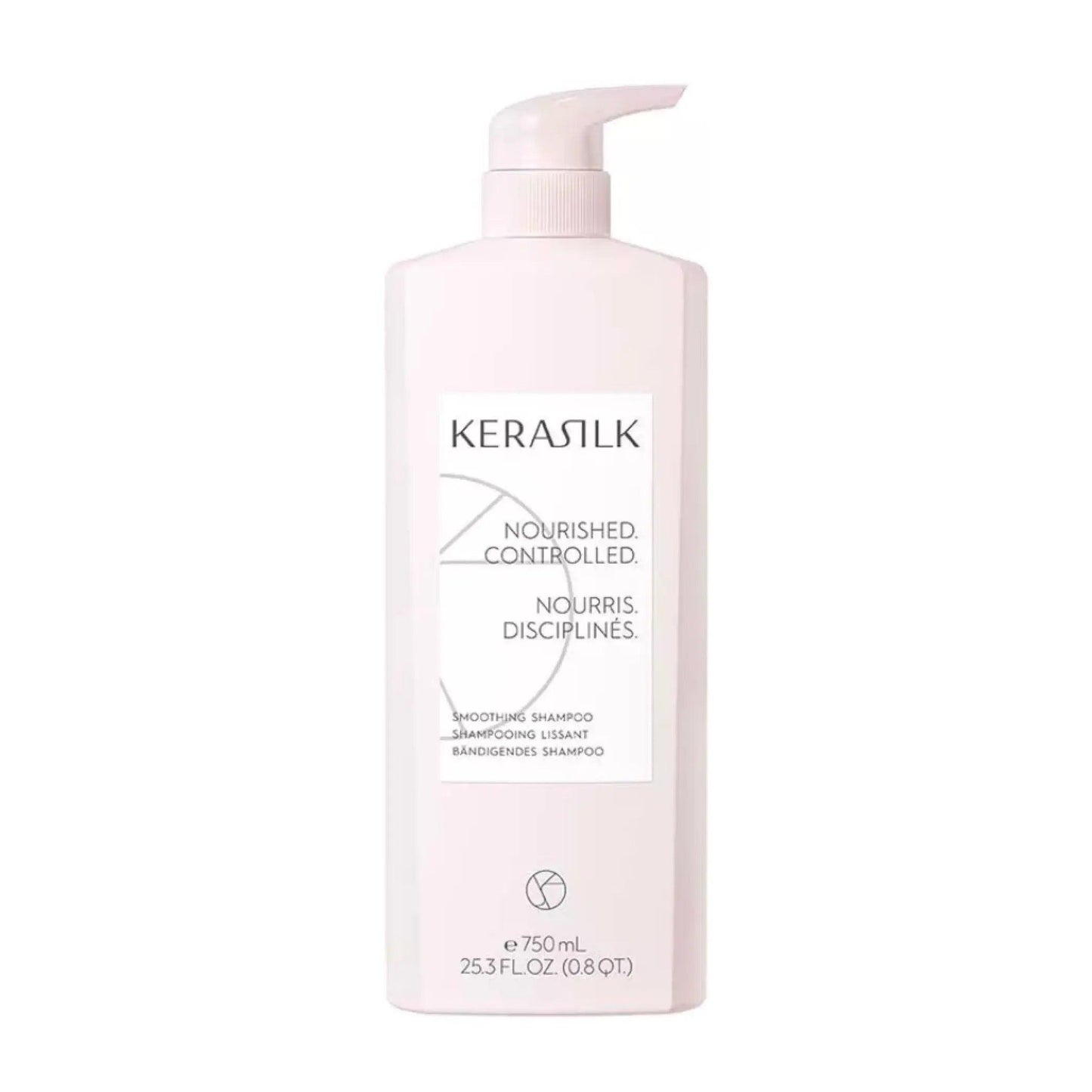 KERASILK Smoothing Shampoo bottle, 750ml, for nourished and controlled hair, perfect for frizz management.