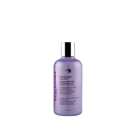 Blacklight Violet Shampoo for blonde hair, eliminates brassiness and enhances shine, 250ml bottle packaging.