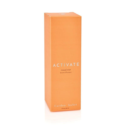 Activate mood mist in orange box by Cardea AuSet, luxury scented room spray for relaxation and ambiance
