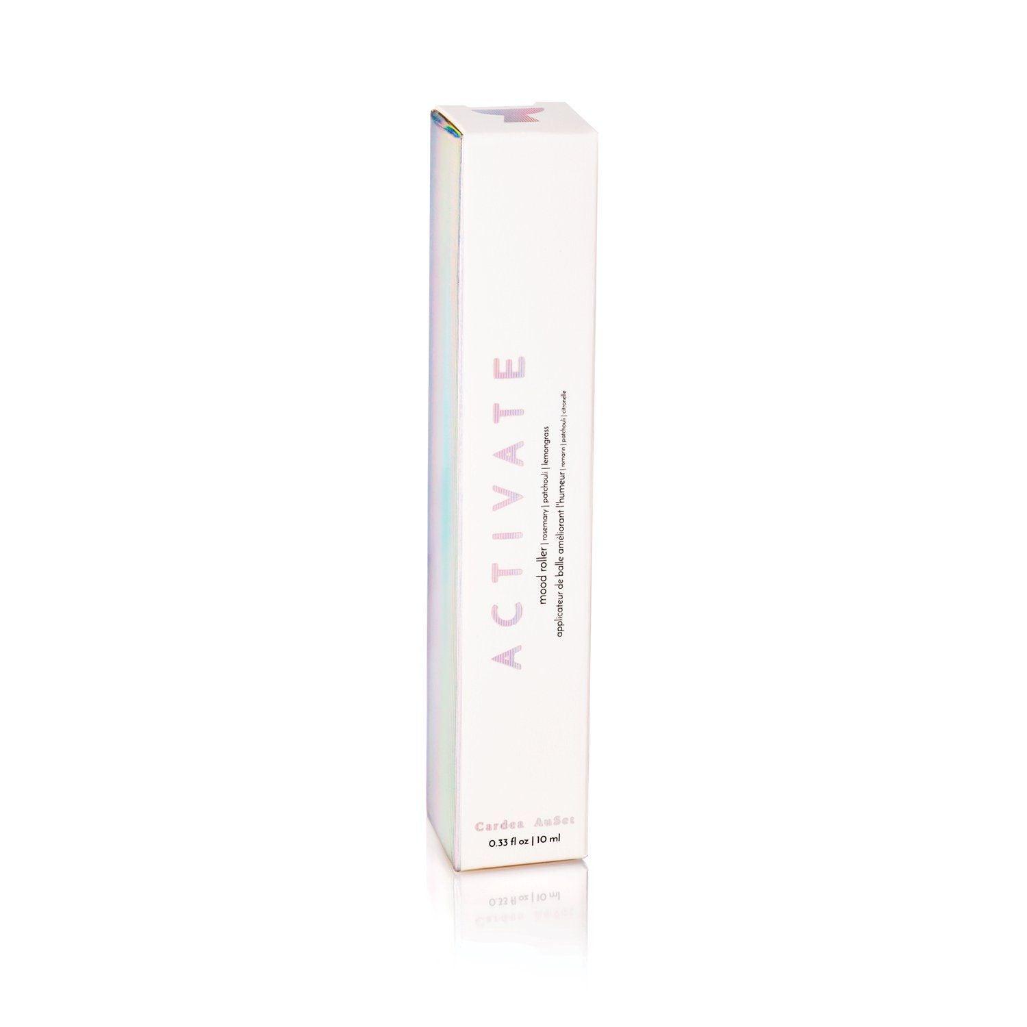 "Activate skincare serum packaging box on white background"