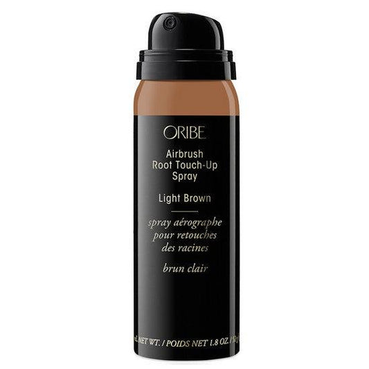 Oribe Airbrush Root Touch-Up Spray in Light Brown for gray hair coverage and temporary hair color touch-ups.
