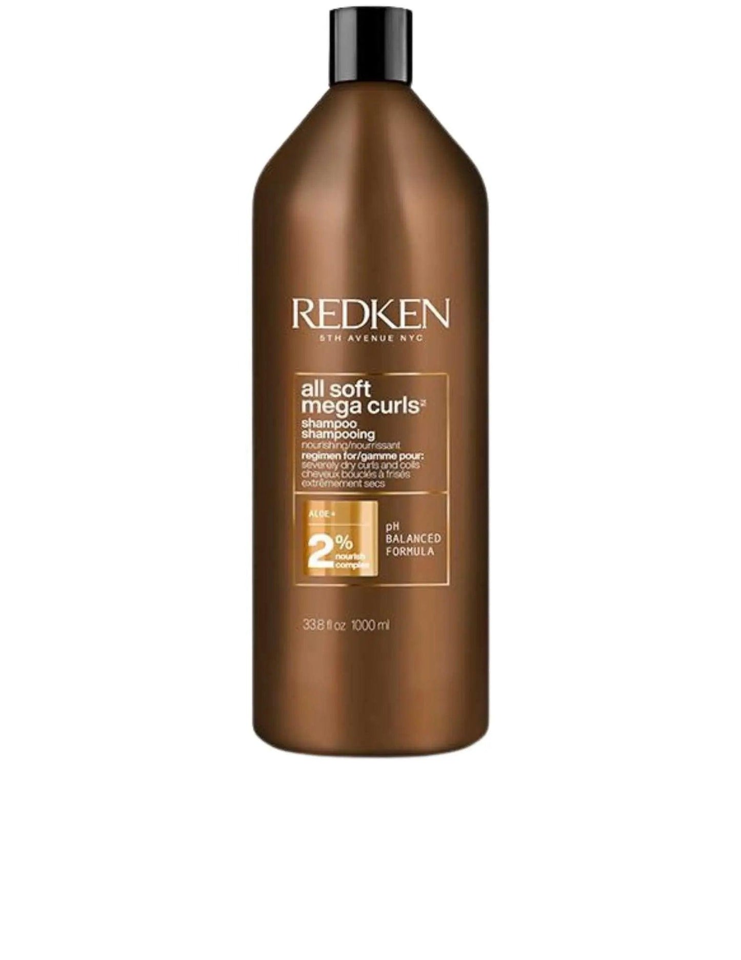 Redken All Soft Mega Curls Shampoo 1L bottle designed for hydrating and defining curly hair.