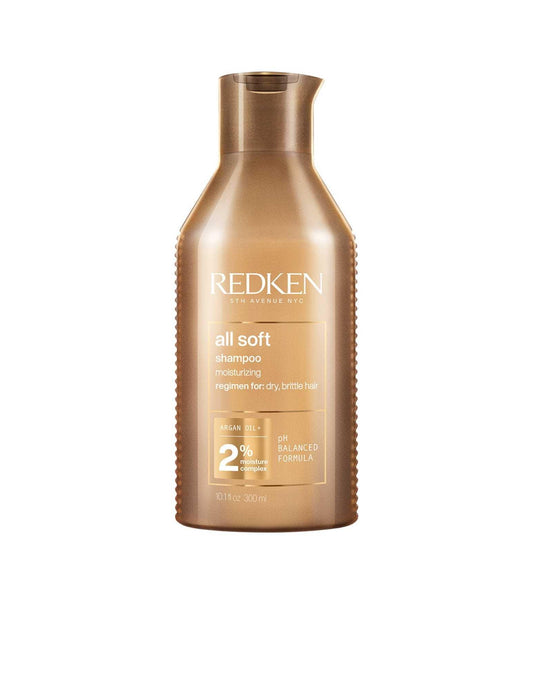 Redken All Soft Shampoo 1L bottle for moisturizing dry, brittle hair, suitable for all hair types and textures.