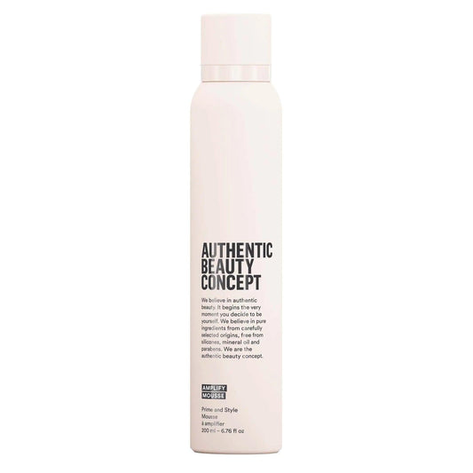 Authentic Beauty Concept Amplify Mousse bottle for body and volume, lightweight, vegan, cruelty-free hair product.