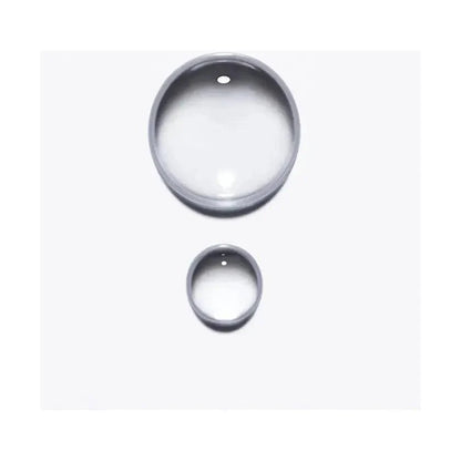 Two convex lens optics on a white background, one large and one small, used for magnification and optical applications.