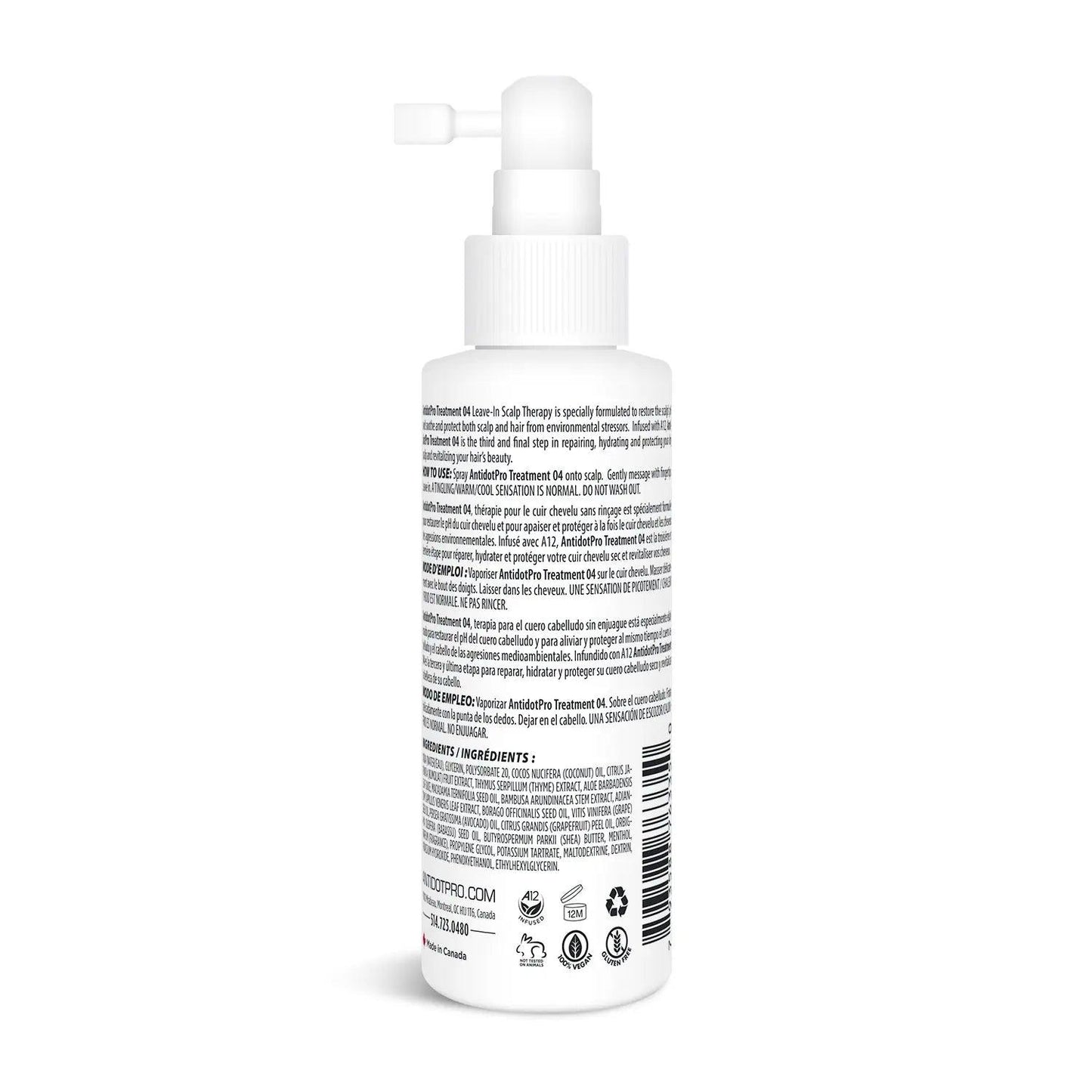 AntidotPro Scalp Treatment Kit bottle showing detailed product information and usage directions on the back label.