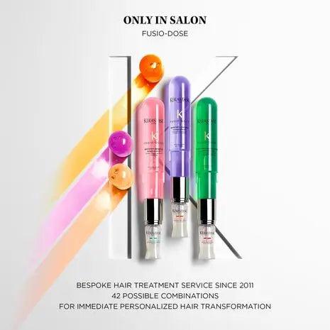 Kerastase Fusio-Dose personalized hair treatment vials in vibrant colors for salon-exclusive hair transformation with 42 possible combinations.