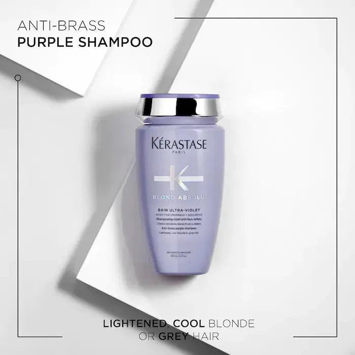 Kérastase Blond Absolu purple shampoo for lightened, cool blonde or grey hair - anti-brass hair care product.