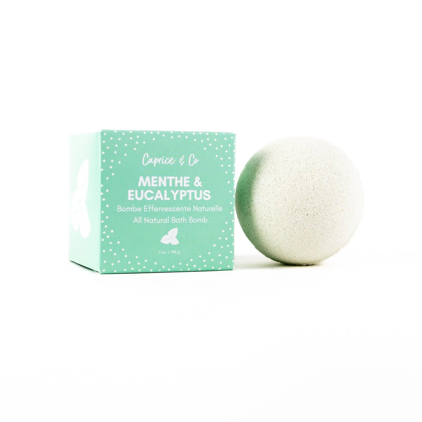 All Natural Bath Bomb with Menthe & Eucalyptus - Caprice & Co. - 7oz relaxing skincare product.