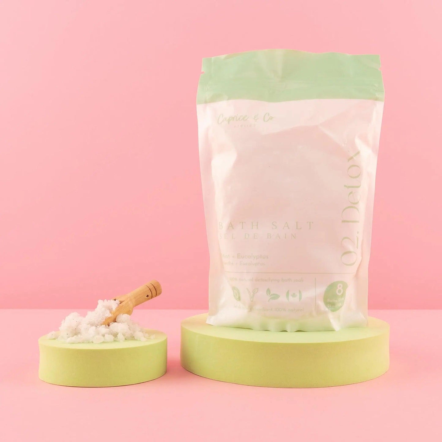 All natural bath salts in a stylish package, with Himalayan pink salt and essential oils for detox and relaxation.
