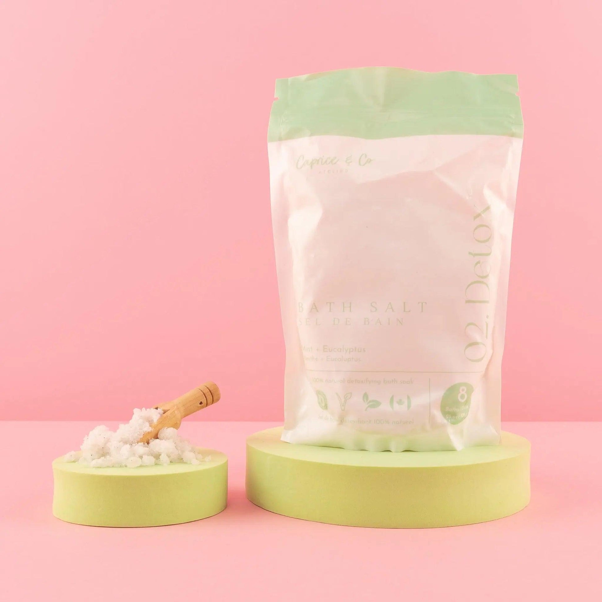 All natural bath salts in a stylish package, with Himalayan pink salt and essential oils for detox and relaxation.