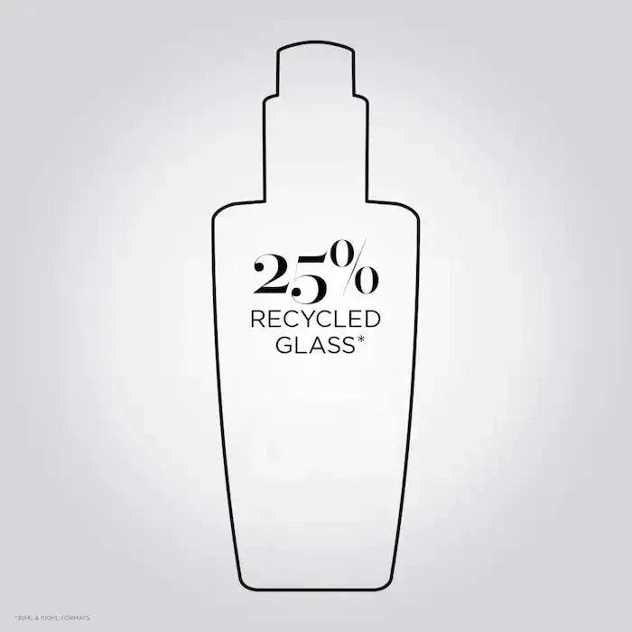 Skincare bottle made from 25% recycled glass, showcasing eco-friendly and sustainable packaging.
