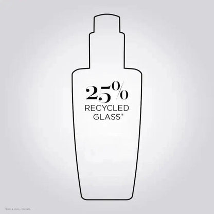 Skincare bottle made from 25% recycled glass, showcasing eco-friendly and sustainable packaging.
