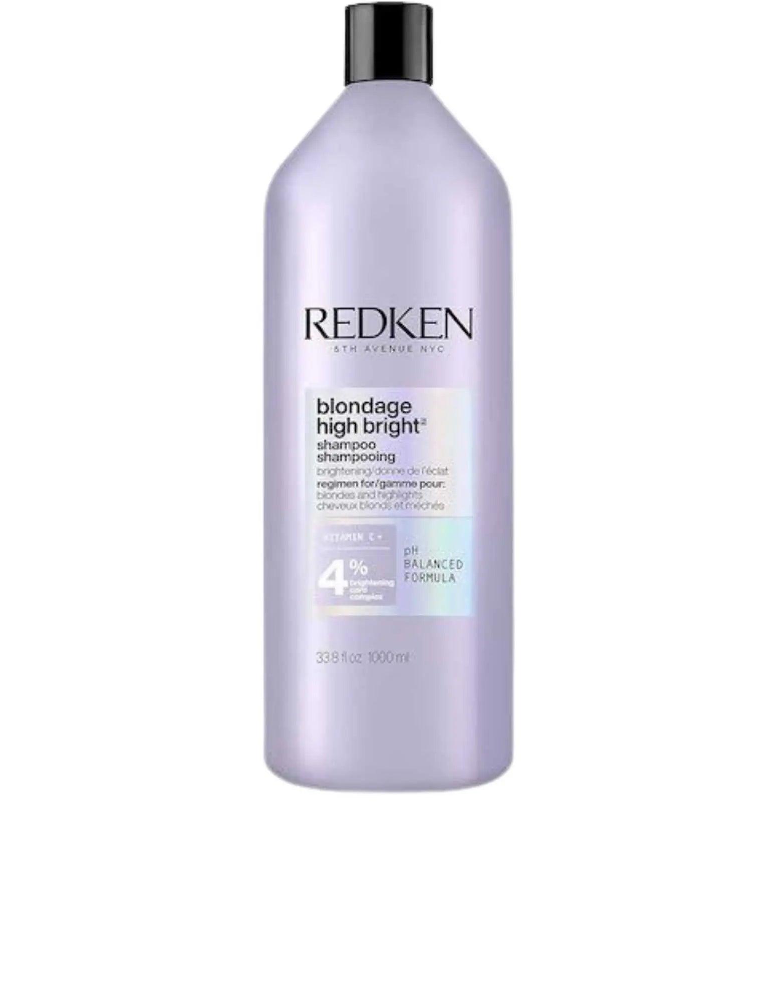 Redken Blondage High Bright Shampoo 1L bottle, designed to enhance blonde vibrancy and neutralize brassy tones.