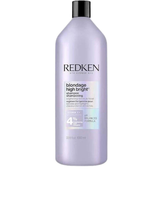 Redken Blondage High Bright Shampoo 1L bottle, designed to enhance blonde vibrancy and neutralize brassy tones.
