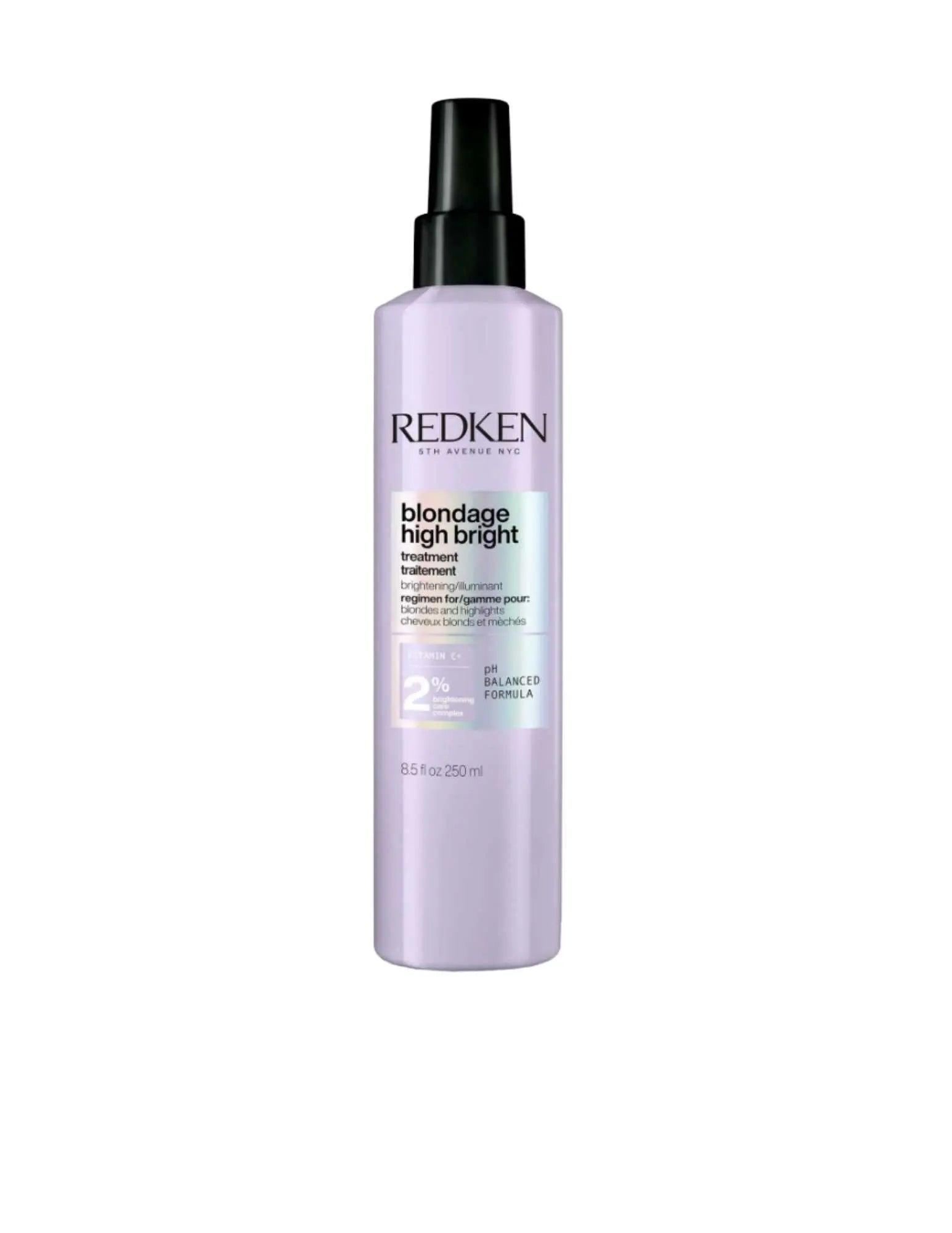Redken Blondage High Bright Treatment spray for blonde and highlighted hair, enhancing brightness and reducing brassiness.