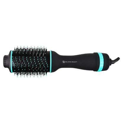 Lightweight blowdry brush featuring adjustable speed and temperature for effortless styling at home.