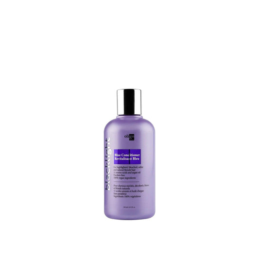 Blacklight Blue Conditioner bottle for blonde hair, eliminates brassiness and enhances shine with amino acids and argan oil.