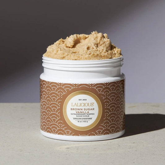 Brown Sugar Vanilla Sugar Scrub in a jar, offering exfoliation and hydration for radiant skin.