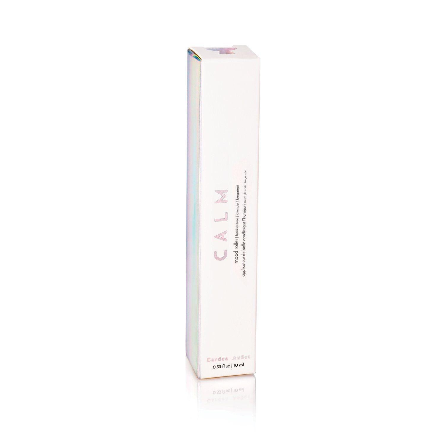 "Calm perfume packaging box displayed on a white background"