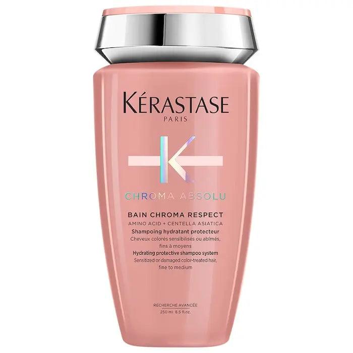Kérastase Chroma Absolu Bain Chroma Respect shampoo with amino acid and centella asiatica for damaged color-treated hair.