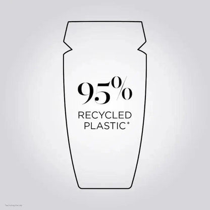 Product packaging made from 95% recycled plastic, emphasizing eco-friendly and sustainable materials.