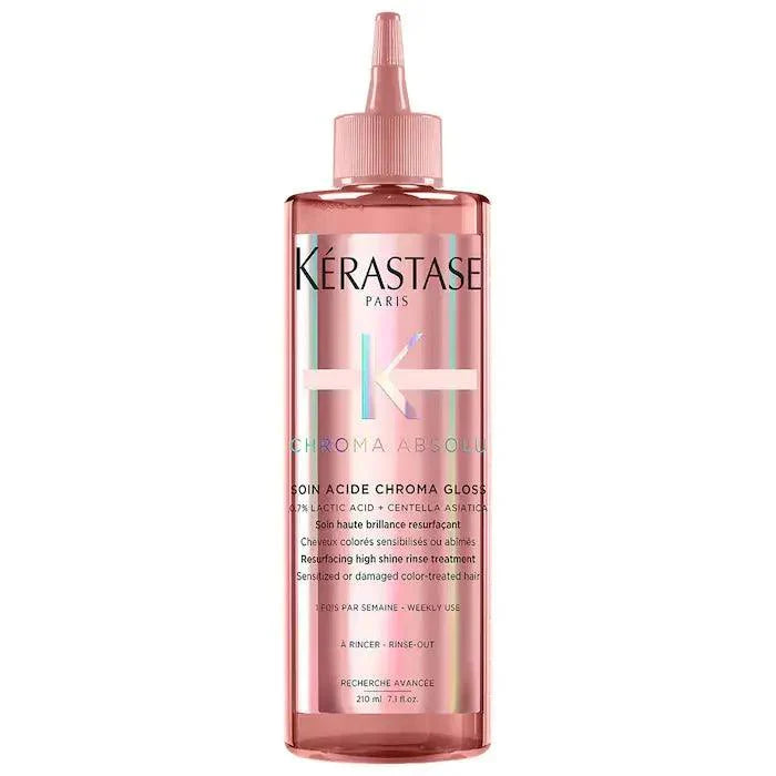 Kérastase Chroma Absolu Soin Acide Chroma Gloss hair treatment bottle with lactic acid for colored hair restoration and shine.