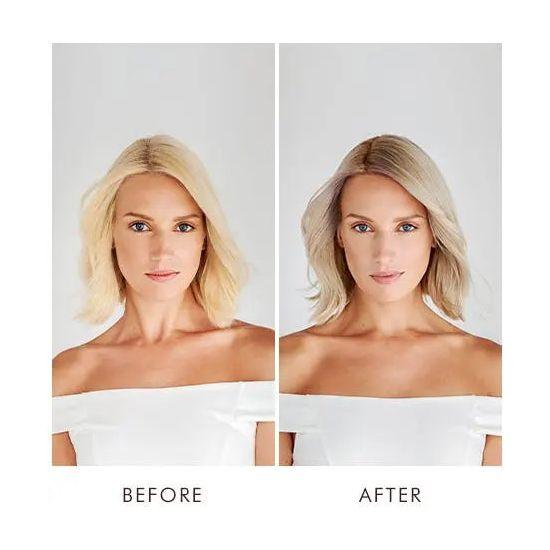 Before and after results of Moroccanoil Color Depositing Mask, showing enhanced color and shine on hair.