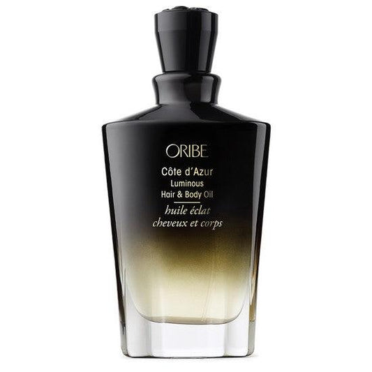 Oribe Côte d'Azur Luminous Hair & Body Oil luxurious black and gold bottle for hair and skin care