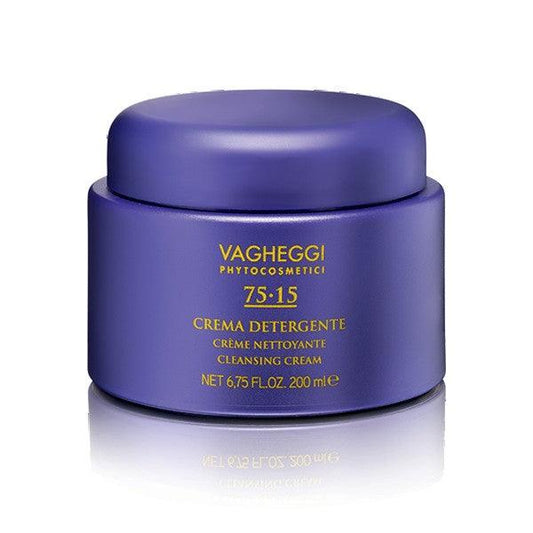 75-15 Cleansing Cream by Vagheggi in a purple jar, 200ml, featuring Cupuaçu butter and passionflower oil for silky skin.